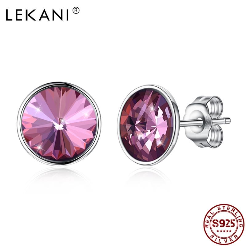 

Stud LEKANI 925 Sterling Silver Circular Pretty Earrings For Women Austria Multicolor Crystal Fashion Style Jewelry