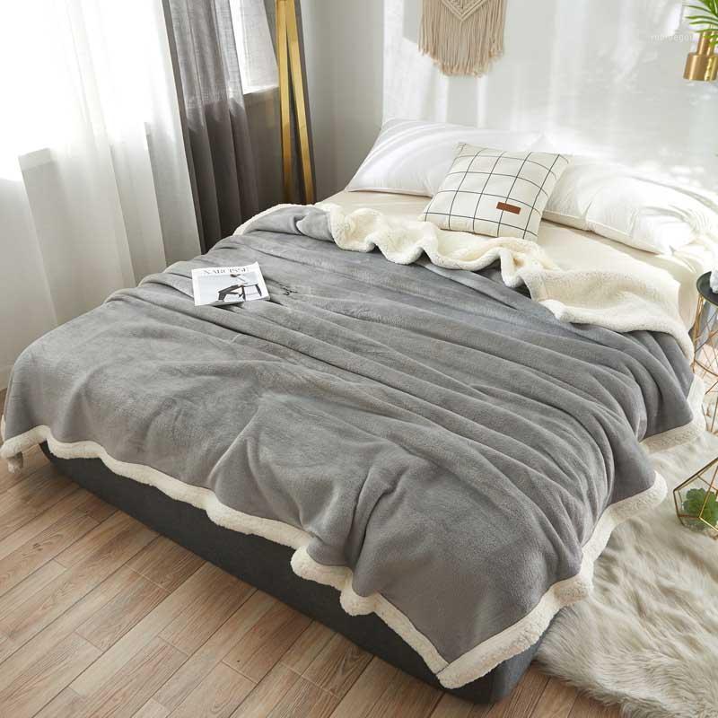 

Lamb Fleece Blanket for Bed Double Coral Fleece Bed Cover Winter Warm Flannel Queen King Bedspread Quilt Sofa Throw Blanket Grey1