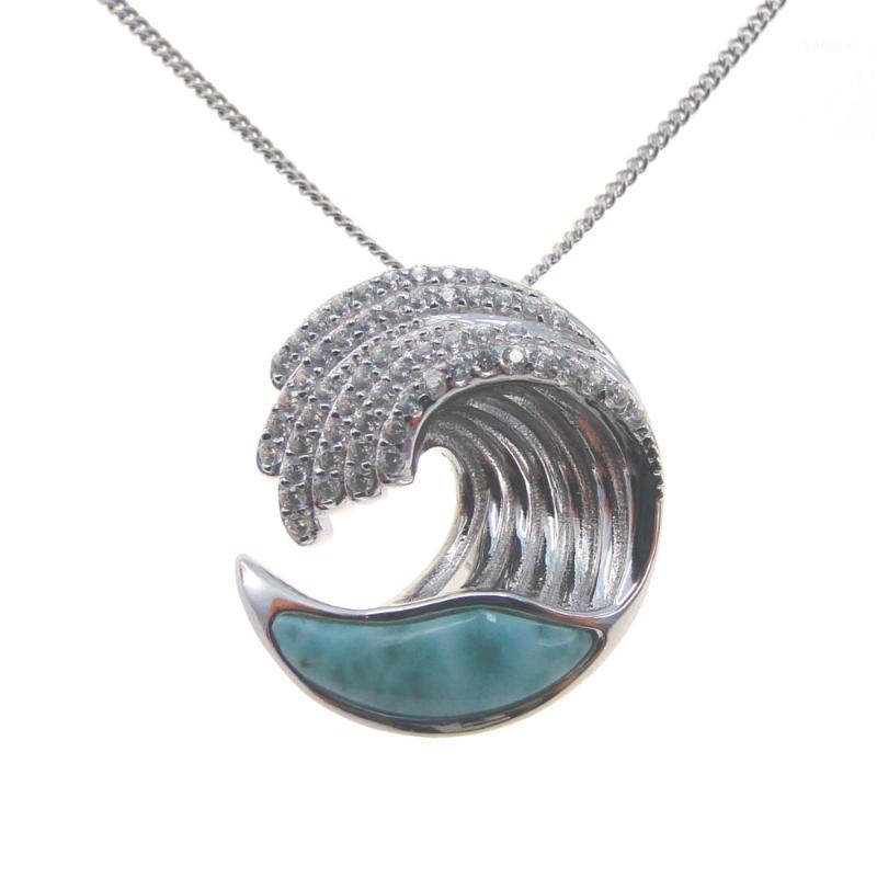 

Fine Jewelry Natural Larimar Pendant Genuine Stone Waves Charm Pendant in Solid 925 Sterling Silver Christmas Gift for Lovers1
