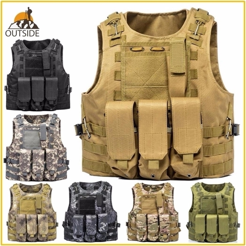 

USMC Airsoft Military Tactical Vest Molle Combat Assault Plate Carrier Tactical Vest 7 Colors CS Outdoor Clothing Hunting Vest 201214, Acu camo