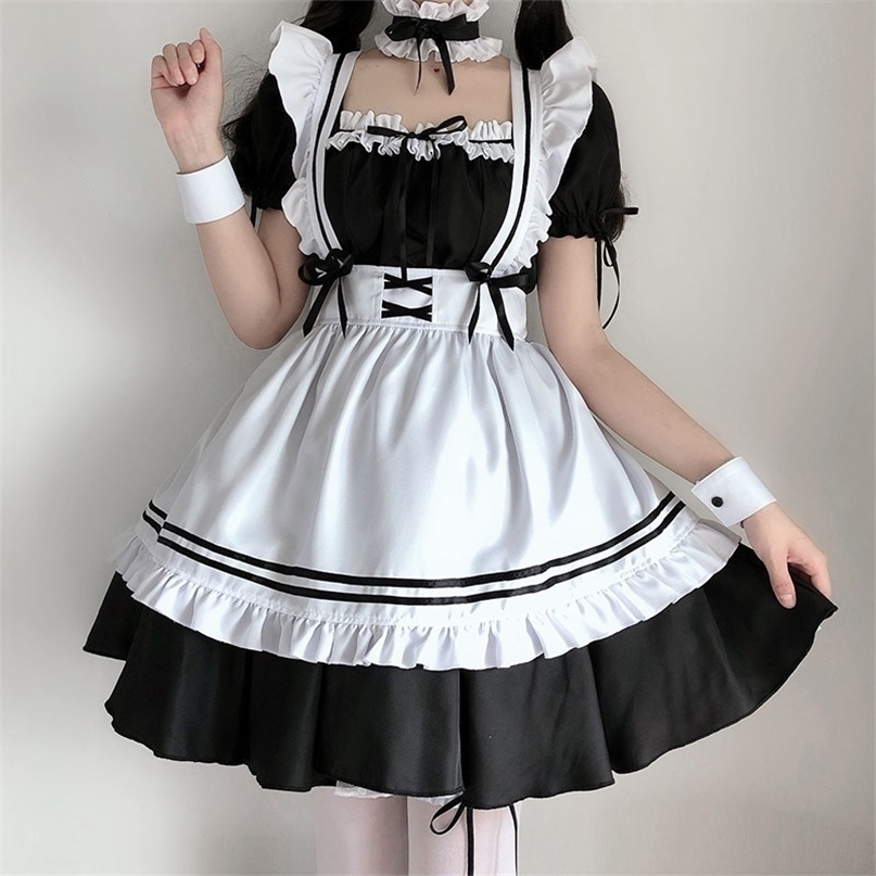 

Black Cute Lolita Maid Costumes Girls Women Lovely Cosplay Uniform Animation Show Japanese Outfit Dress Clothes 220225