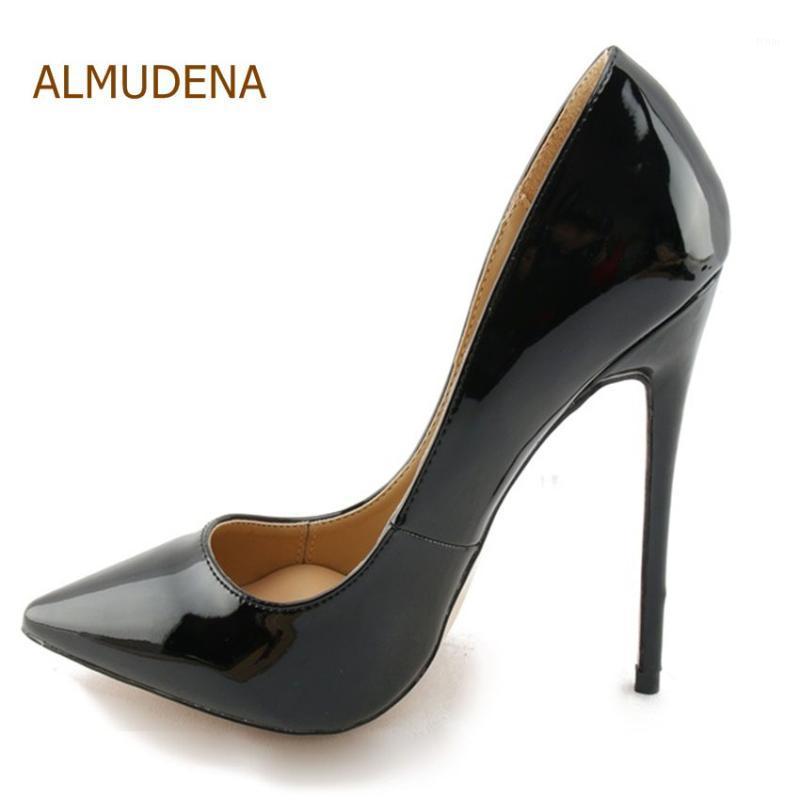 

ALMUDENA 2021 Spring Summer Best Selling Pointed Toe High Heels Mirrored Leather Dress Pumps Shallow Cut Daily Shoes Thin Heels1, Nude 12cm heel
