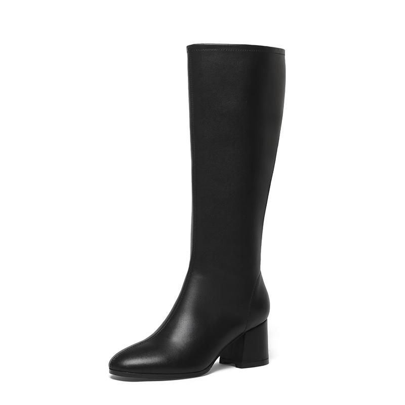 

Brand Women Knee High Boots 2020 Autumn Winter high heels Cow leather Long Boots Female Party Shoes Woman Western, Beige