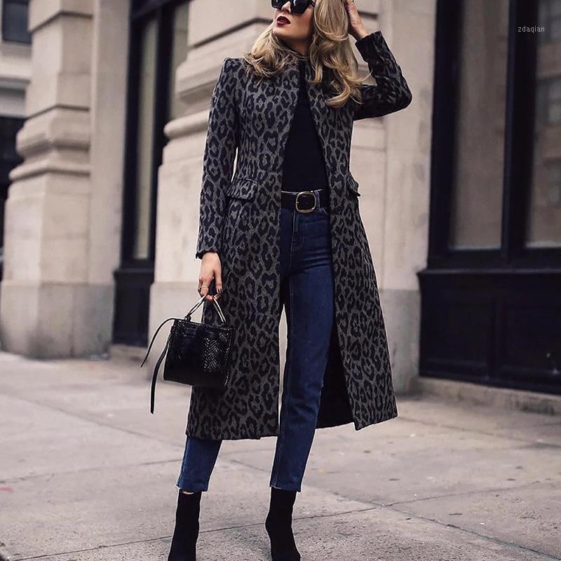 

2020 winter women casual double breasted Leopard coat outwear fashion sashes office coat chic pocket design long trench1, Black leopard print