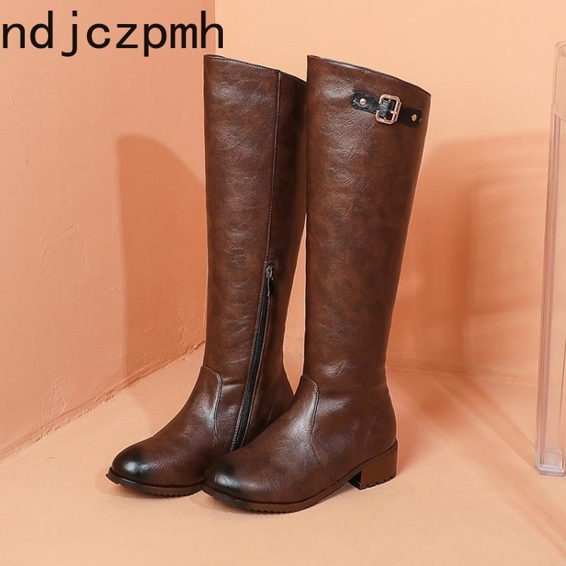 

Autumn and Winter Fashion Round Toe Comfortable Mixed Colors Low-heeled Knee-High Women Boots Plus Size 34-48 New Arrival 2020