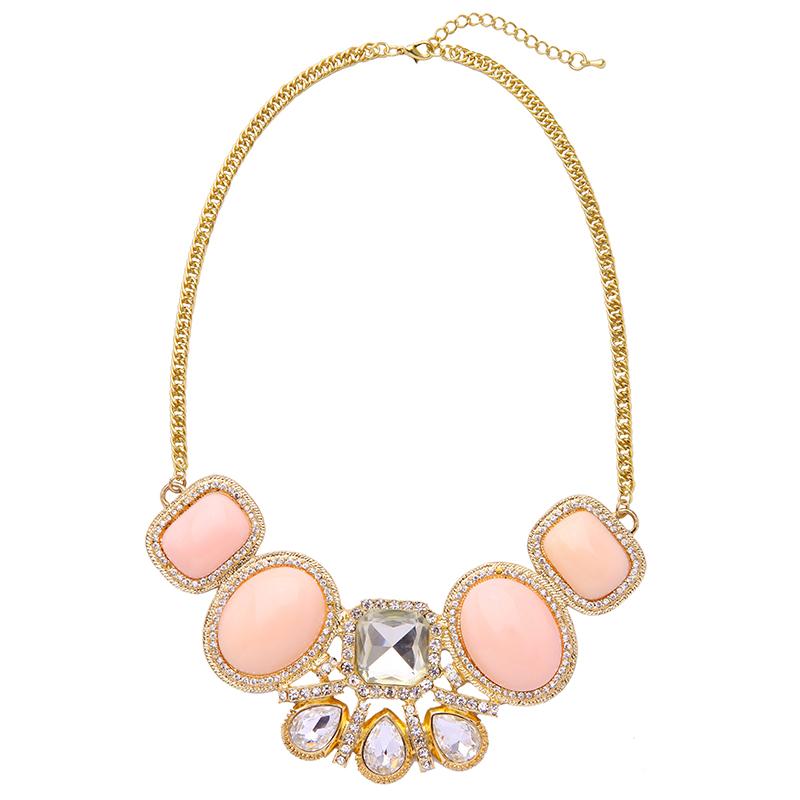 

Charming Dress Match Jewelry Pink Green Big Charms Bubble Necklace Geometric Crystal Fashion Party Statement Necklace