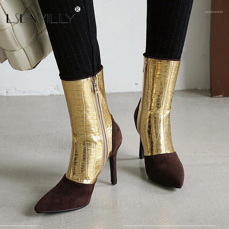 

Lsewilly Winter 2020 Gold Silver Faux Suede Stiletto Sexy Womens Boots High Heels Fashion Pointed Toe Ladies Shoes Booties1, Black