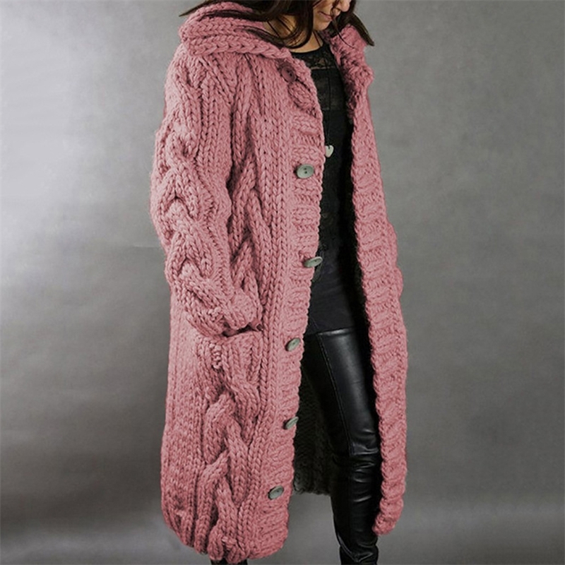 

Women's Sweaters Winter Fashion Long Casual Loose Sweater Female Autumn Cardigans Single Breasted Puff Hooded Coat Plus 201203, Color 6