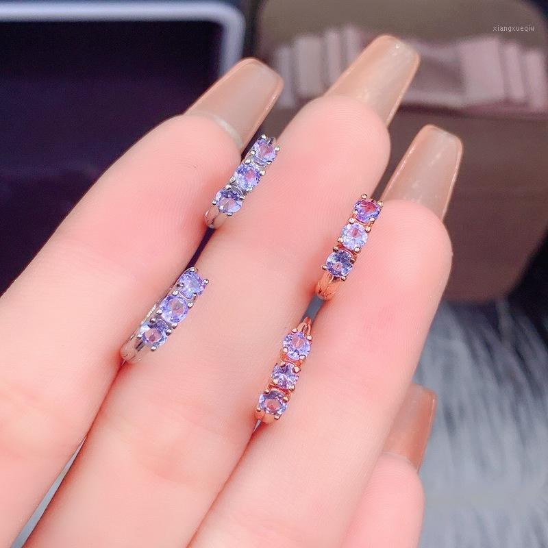 

Stud Tanzanite Earrings, Natural Oval Earrings In 925 Sterling Silver, Silver December Birthstone, Golden;silver