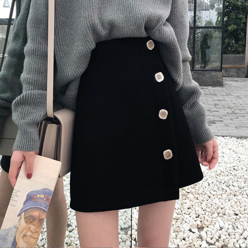 

Autumn and Winter Short Skirt Women ' 2020 New High Waist Slimming A- line Skirt Woolen Small Black Irregular