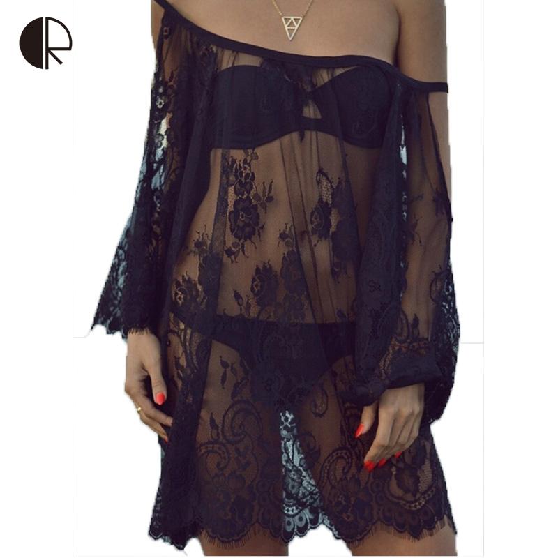 

Plus Size Size ~XXL 2020 Summer New Women Lace Dress Perspective Sexy Beach Style Beachwear Swimsuit WS409, Beige