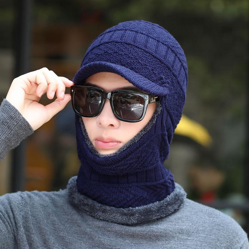 

Men Warm Beanie Winter Thicken Hat And Scarf One-piece cap Knit Windproof Cap
