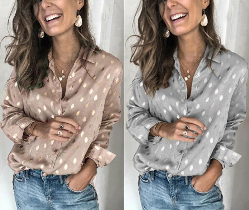 

Sexy Plus Size Womens Blouse Elegant Woman Office Boho Polka Dot Printed Long Sleeve Blouse Tops Tunic Vintage Female Shirts Top, As photo show