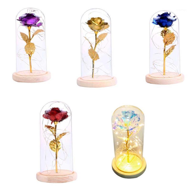 

Glass Dome Rose Wooden Base 30Led Light Living Room Bedroom Night Lamp Decor Table Valentine's Day Gift1, No.1