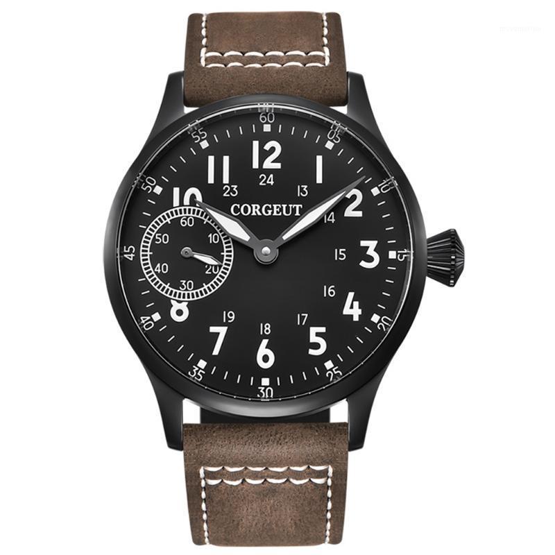 

Corgeut 44mm Mens Watch Leather Straps Fashion Luminous Waterproof Mechanical Hand Winding Watch Wristwatch Men1, No1