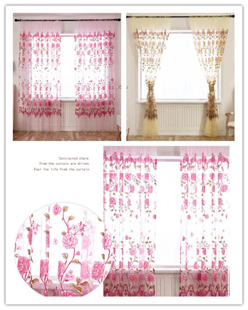 

1pcs 1x2m Tulle Curtains for Living Room Window Peony Flower Printed Sheer Tulle Voile Curtain Living Room Accessories