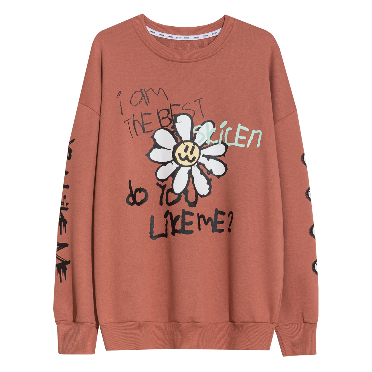 

2021 New Mens Harajuku Hoodie Streetwear Sweatshirt Graffiti Funny Daisy Pullover Long Sleeve Cotton Autumn Oversized 611c, Orange