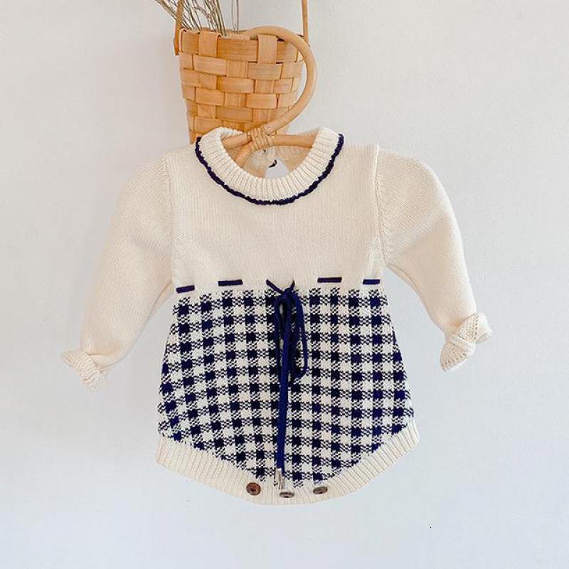 

2021 New Autumn Girls Plaid Knitted Bodysuit Kids Infant Long Sleeve Jumpsuit Toddler Clothing Baby Girl Clothes G4ah, 82124