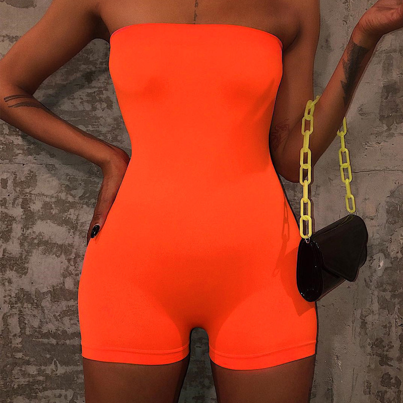 

2020 High Street Women Sleeveless Bandeau Jumpsuit Shorts Backless Bodycon Solid Colors Charming Ladies Playsuit Simple Styles T200704, White