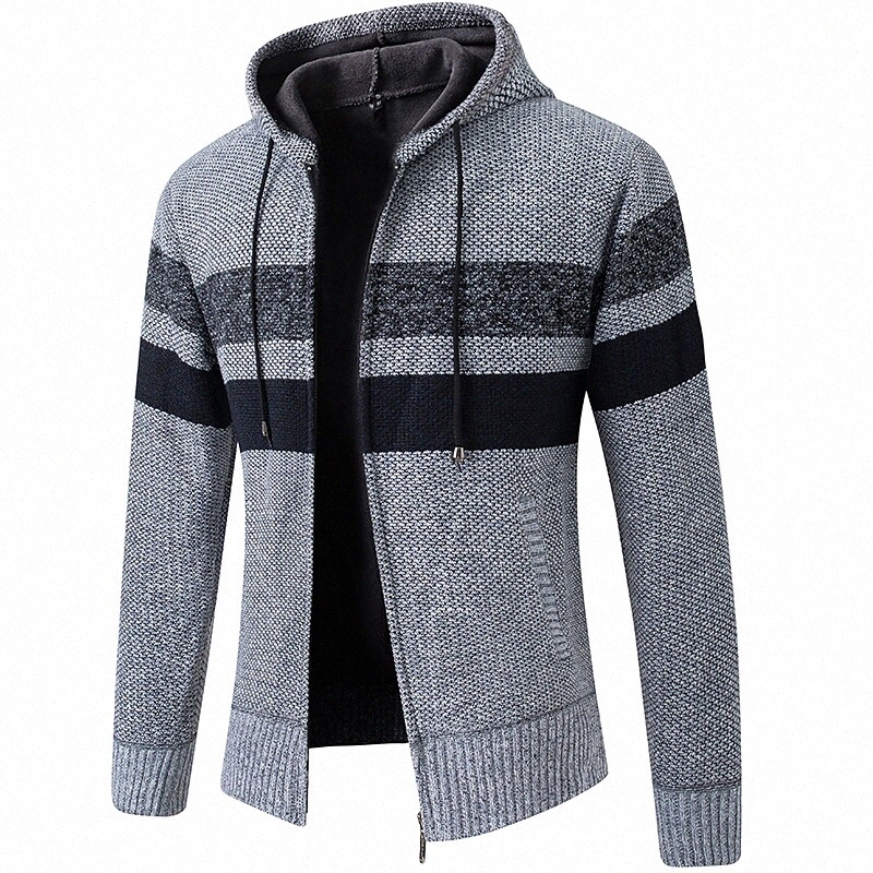 Men's Cardigan Striped Long Sleeve Sweater Cardigans Hooded Winter Blue Light gray Dark Gray L0rp#