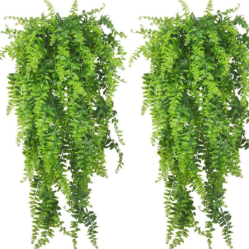 

4 PCS Artificial Plants Vines Boston Fern Persian Rattan Greenery Fake Ferns Ivy for Wall Hanging Basket Decorations1, Green
