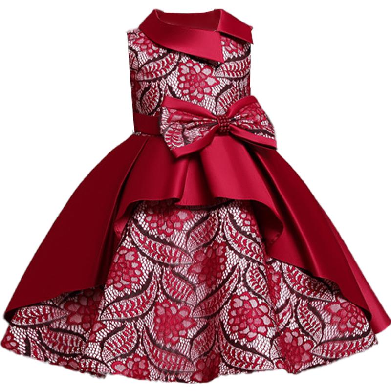 

Girl's Dresses Princess Flower Party Wedding Kids Girl Dress For Elegant Satin Bow Christmas Costume Birthday Gown Vestido, Red;yellow