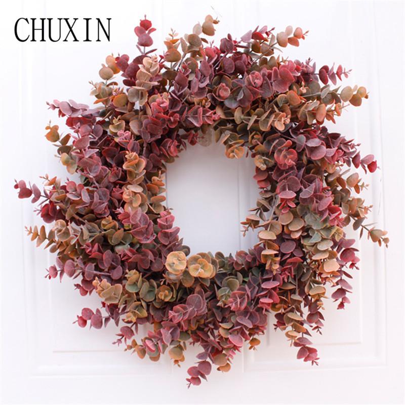 

46cm artificial Christmas decoration garland plastic eucalyptus leaf garland home living room wall hanging wedding layout decor, Autumn