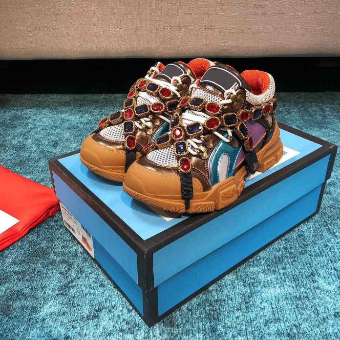 

2021 fashion desiner sdiamond women's men's casual shoes Designer Spikes sneakers mesh patchwork matte leather shoelace with box size 35-46, Color 2