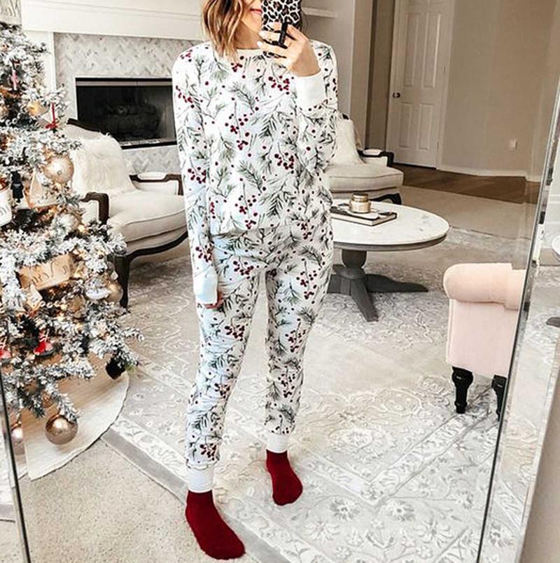

Fashion Women's Tracksuit Winter Christmas Printed Full Sleeve Sweatshirt Sweatpants Lounge Wear Two Piece Set Casual Suit#g3, White