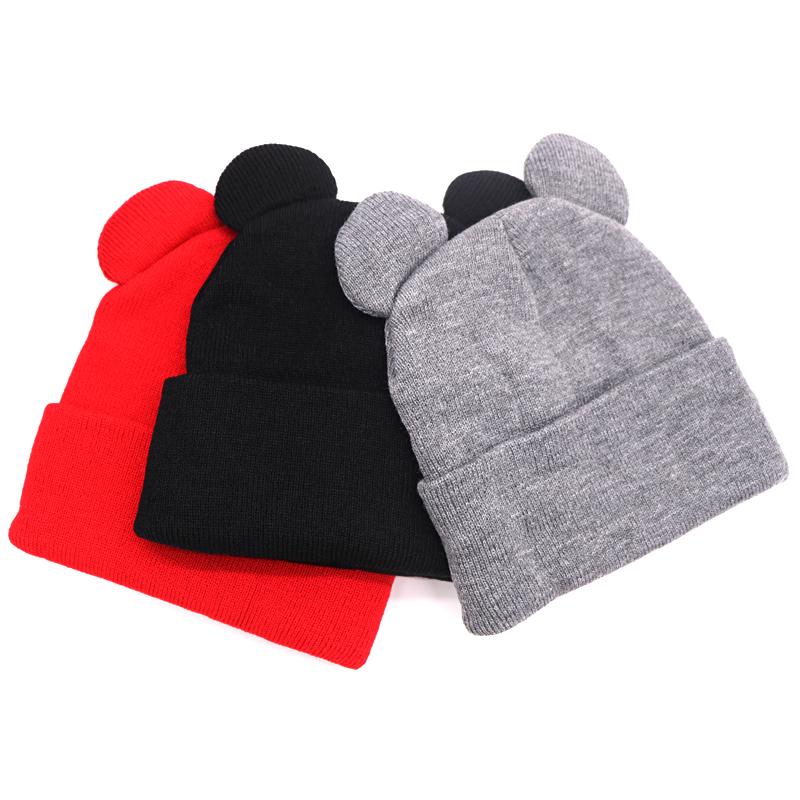 

1pcs Fashion Autumn Winter Women's Hat Female Beanie Hat Cute Knit Warm Caps Ear Shape Warm Ladies Skullies Cap Bonnet Femme, Black