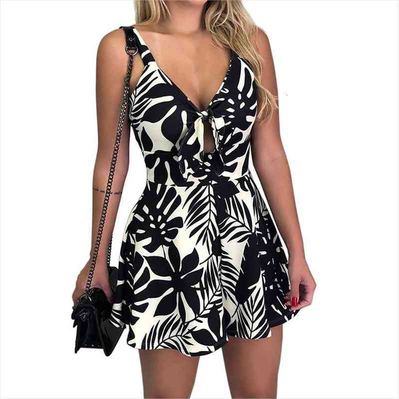 

jumpsuit short jumpsuits casual loose women fashion print strap playsuits chest bow tie hollow loose short jumpsuit body mujer, Black;white