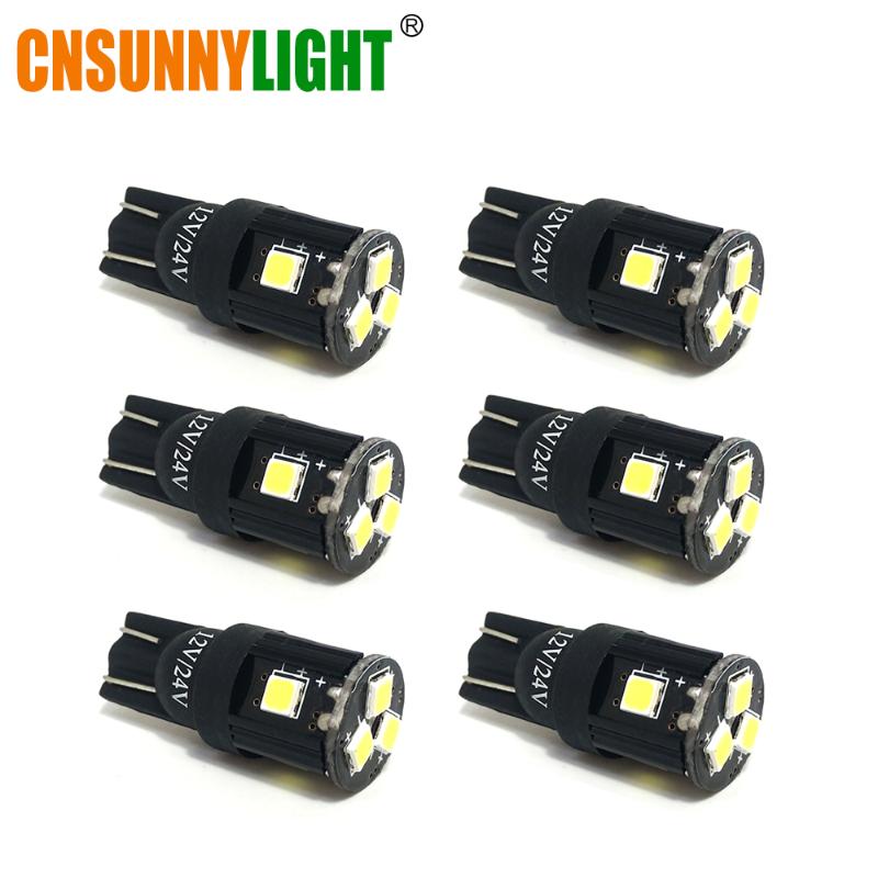 

CNSUNNYLIGHT 6pcs LED T10 194 W5W White Car Side Tail Light Bulbs Clearance Brake Turn Signal Wedge Tail Parking DC12V/24V Lamp, As pic