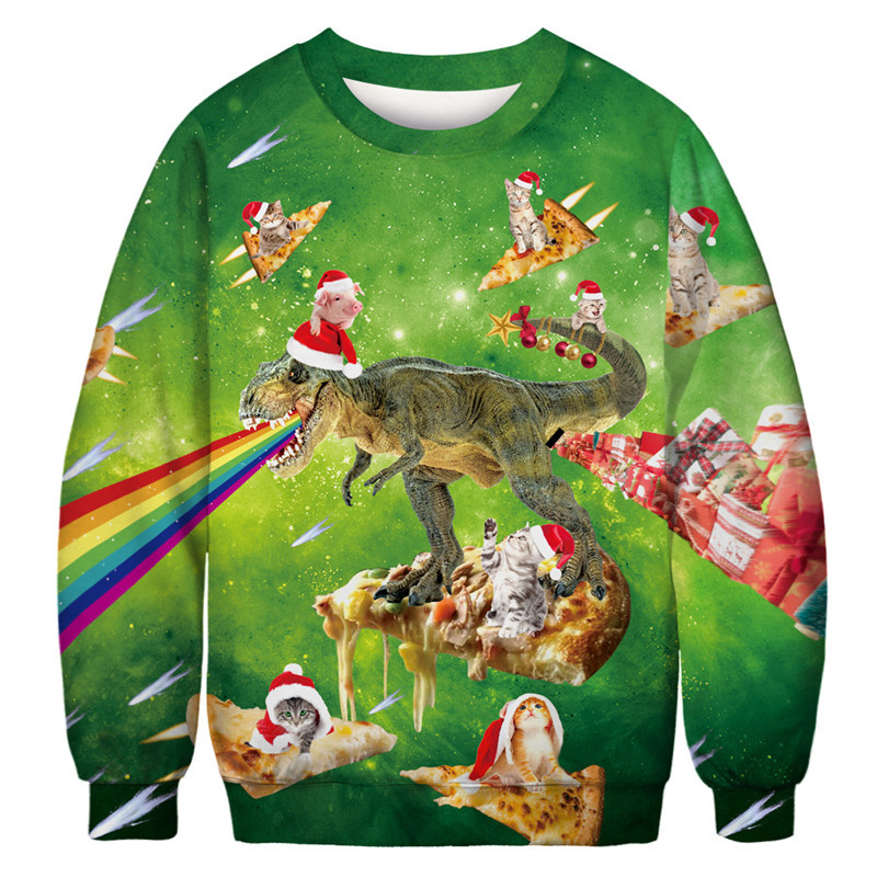 Pullover Suéter feo de la Navidad 3D divertido gato dinosaurio impresas Navidad suéteres Puentes Tops Hombres Mujeres Otoño Invierno 1113 sudadera Pullover Suéter feo de la Navidad 3D divertido gato dinosaurio impresas Navidad suéteres Puentes Tops Hombres Mujeres Otoño Invierno 1113 sudadera