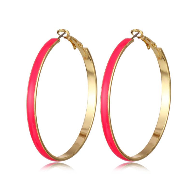 

Women's Enamel Hoop Earring Thick Door Knocker Bamboo Eearrings Colorful Jewelry