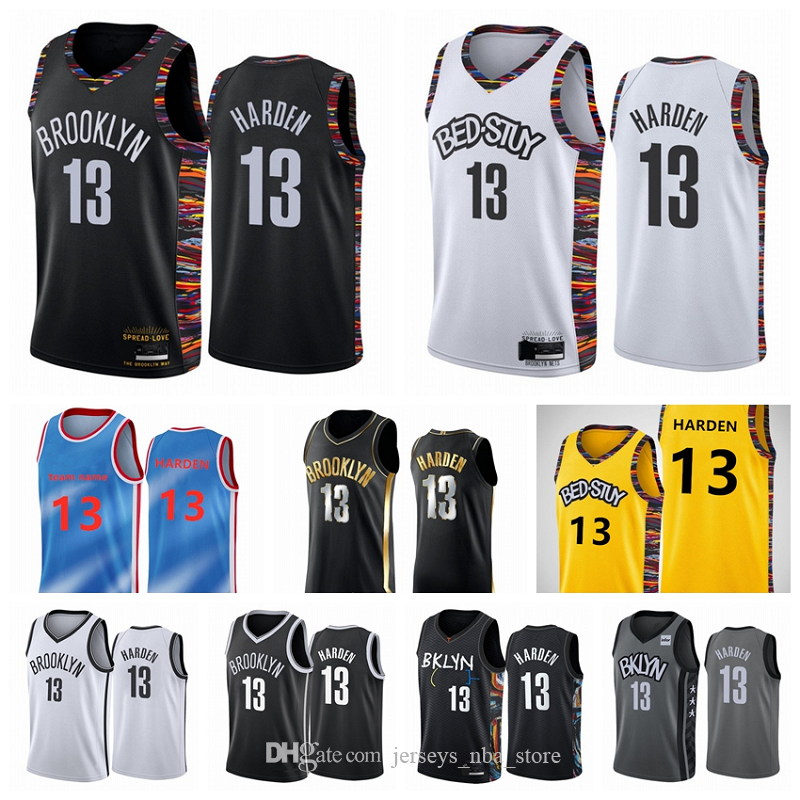 

Brooklyn Nets Men James 13 Harden 2020/21 Swingman City Basketball Jersey Black White Blue New Uniform, Black;red