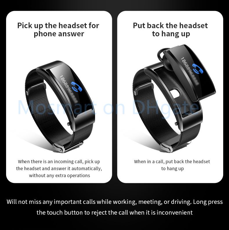

TWS Bluetooth Earphone Wireless Headset Bond with Smart Wristband Heart Rate Detection Fitness Tracker PK Fitbit MI Band 4