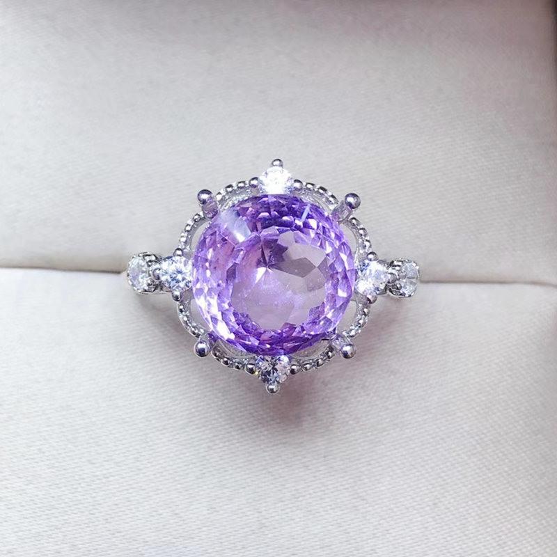 

Cluster Rings Per Jewelry Natural Real Amethyst Round Big Ring 10*10mm 3.5ct Gemstone 925 Sterling Silver Fine Q2042213, Golden;silver