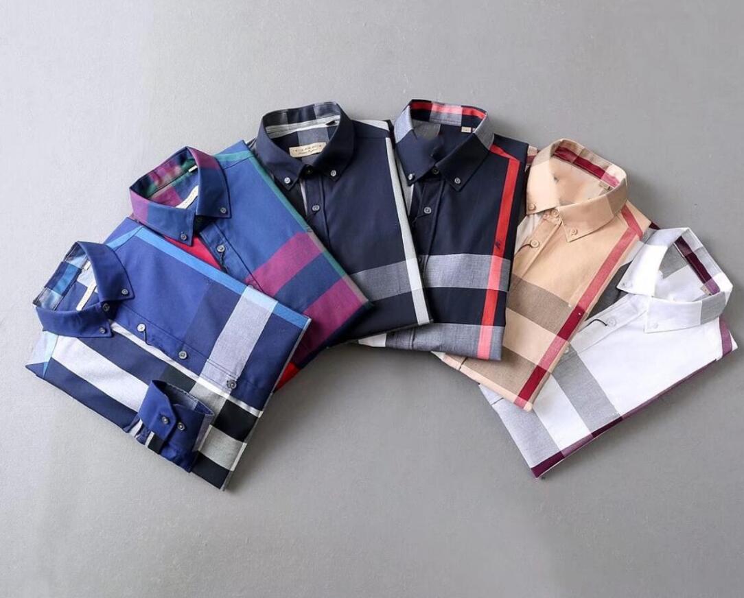 

Men's business shirt designer custom luxury high quality dress Plaid letter printing embroidery pattern wrinkle resistant breathable cl, White;black