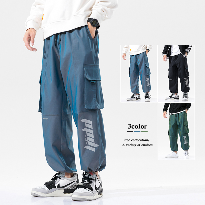

2021 New Hip Hop Army Green Joggers Sweatpants Overalls Men Ribbons Streetwear Pants Women Fashions Trousers 7hf2, Black