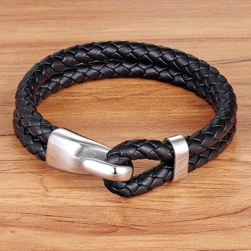 

TYO Different Choices Double Layer Grid & Smooth Veins Toggle-Clasp Genuine Leather Bracelet Hand Jewelry For Birthday Gift