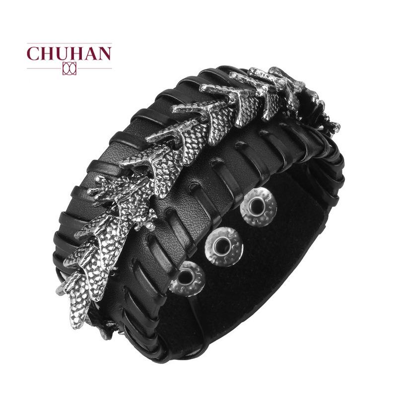 

CHUHAN Creative Cowhide Alloy Leading Bracelet Lovers Hand Decoration Male Animal Bracelet Punk Leather C580