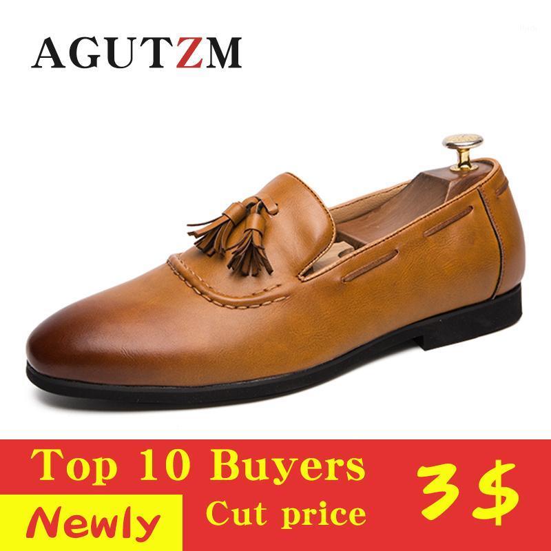 

Casual shoes men slip on Italian style leather loafers flat Tassel party/bussing plus size 38-46 trend male formal dress shoes1, Black