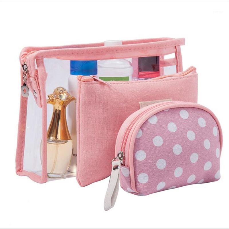 

Useful Transparent Cosmetic Bag Women Waterproof Travel Portable Make Up Bag Dot Printed Travel Toiletry Portable Wash Kit1, Red
