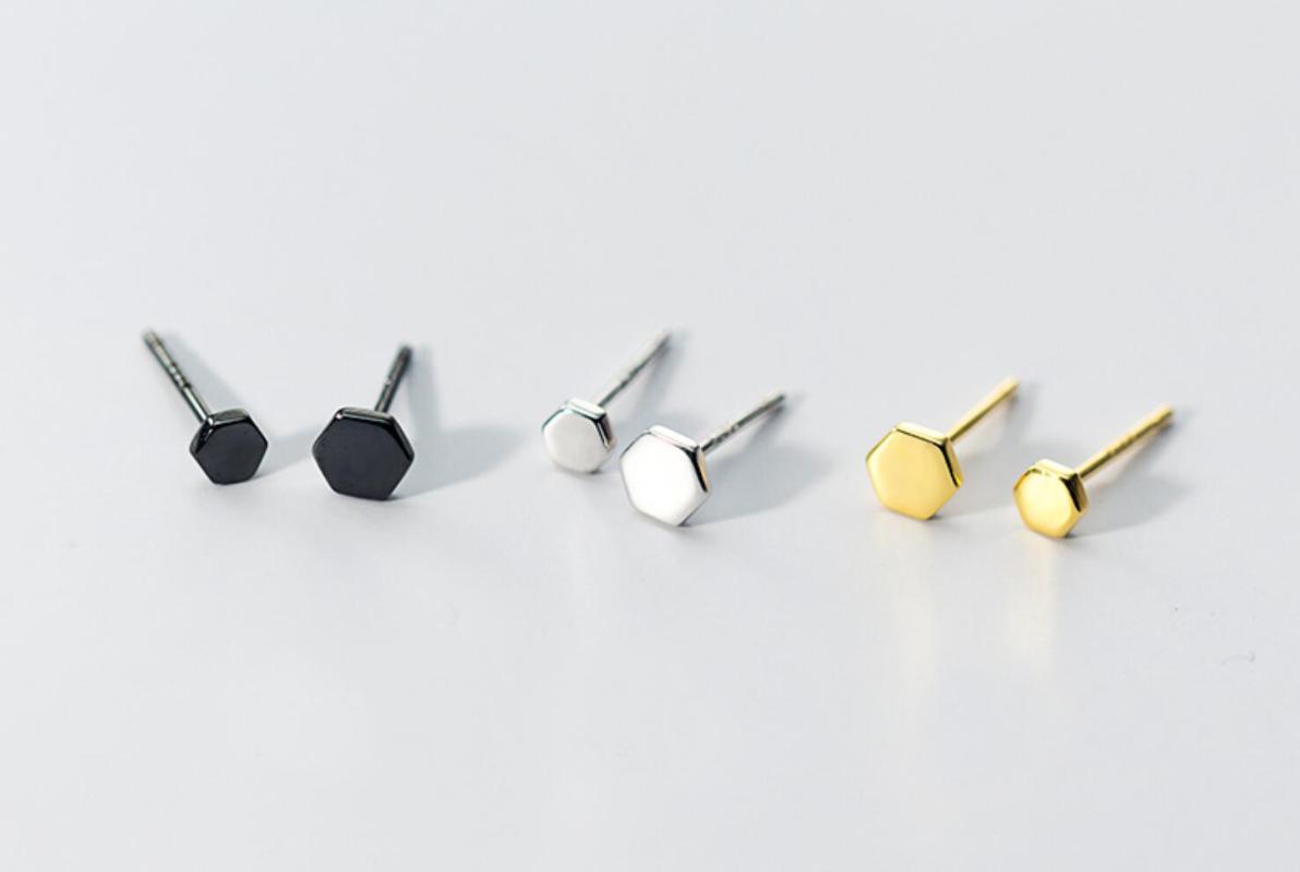 

Stud 925 Sterling Silver Geometric Hexagon Dot Post Earrings Jewelry Gift A1591
