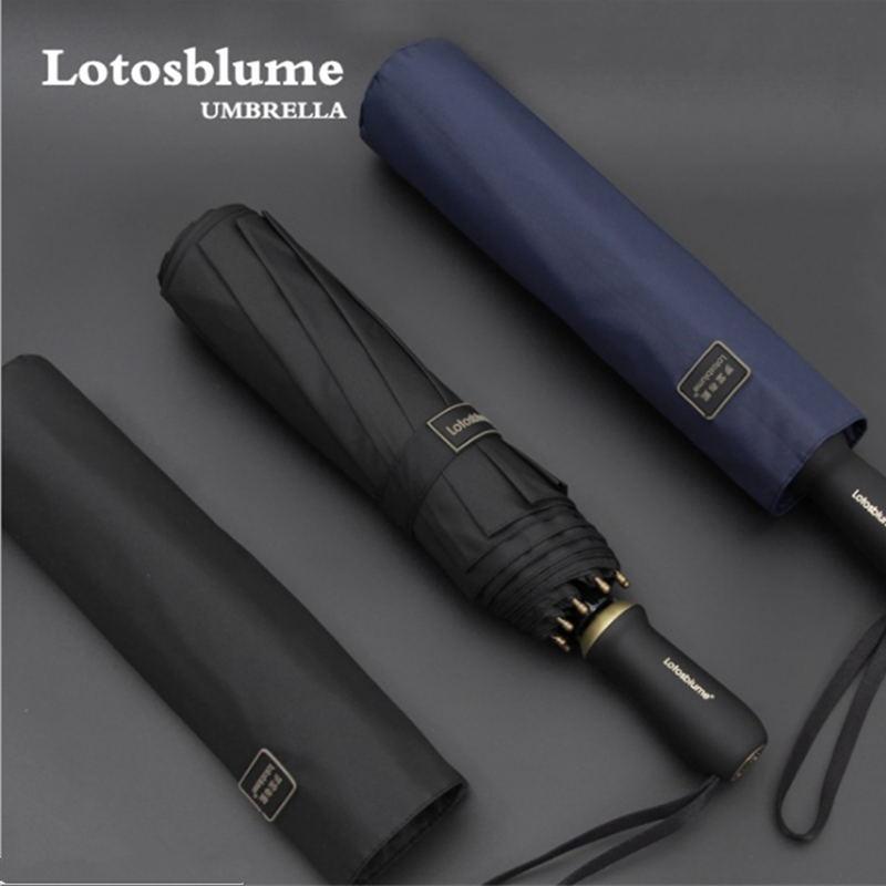 

Lotosblume 125cm folding umbrella men's business style 10K windproof umbrella 10 bone anti-wind, Black