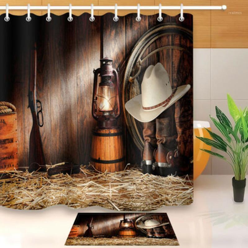 

Western Shower Curtain Rustic Barn Wooden Farmhouse West Cowboy Waterproof Fabric Bath Curtains Bathroom Decor Set with Hooks1
