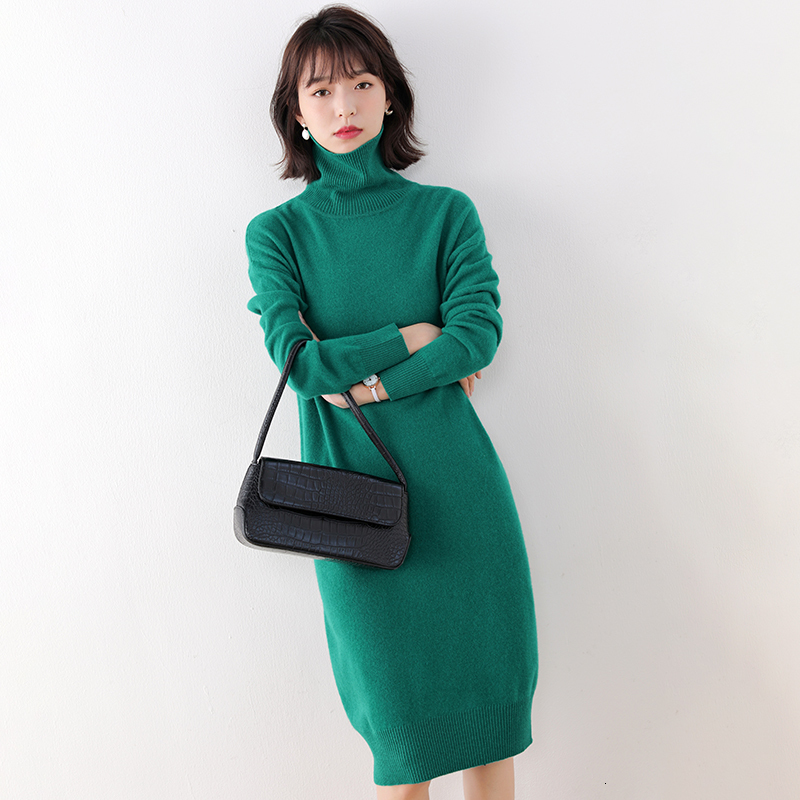 

2021 quality Female Loose 100% Knitted High Sweater Longer Women's High-quality Stardard Dress in Wool Winter 5PJO, Picture 3