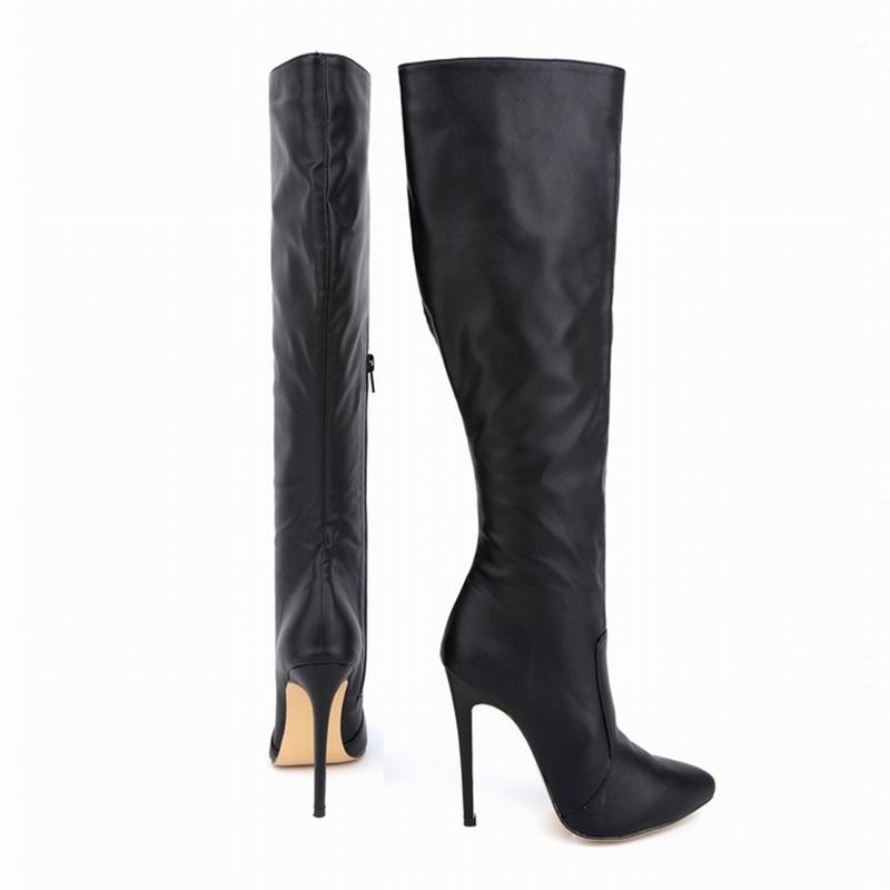 

Knee High Boots Women Winter Warm Black Leather Thin High Heels Boots Sexy Ladies Pointed-toe Women Long Shoes Plus Size VT14501, Blue