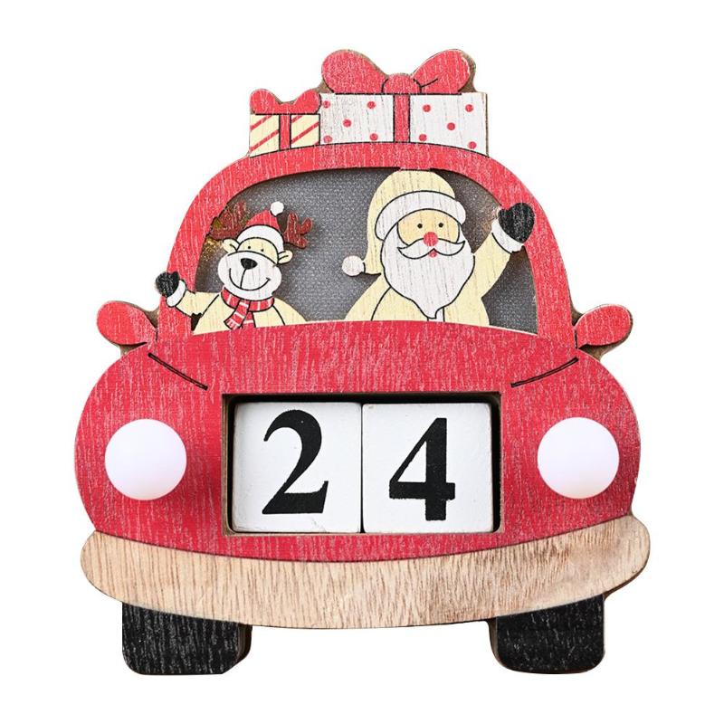 

Wooden Christmas Calendar Home Office Santa Claus Snowman Elk Shaped Desktop Ornament Xmas Decorations Craft with Light