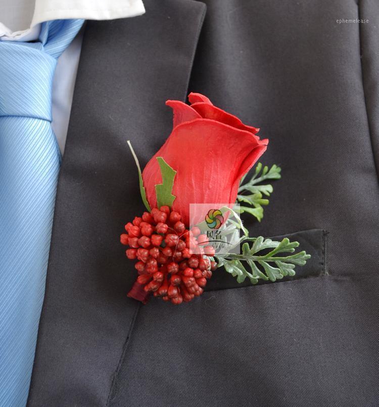 

Corsage Pin Groom anemone Groomsman Party Prom Wedding Flowers Wedding Best Man Boutonniere Rose Branches Mix colors1, Man boutonniere04